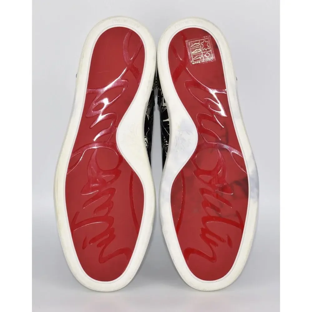 B20 NWD CHRISTIAN LOUBOUTIN Patent Blk/Wht Graffiti Hi Top Sneaker Shoes Size 40